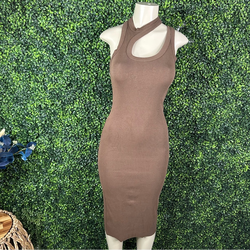 Cotton Citizen One Shoulder Brown Dress ribbed new in bag‎  verona cut out dress
